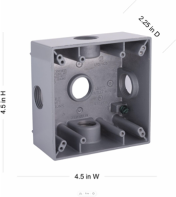 2-Gang Weatherproof Box with Five 3/4 Inch Outlets, NEMA 3R, Aluminum Construction