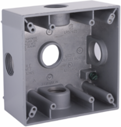 2-Gang Weatherproof Box with Five 3/4 Inch Outlets, NEMA 3R, Aluminum Construction
