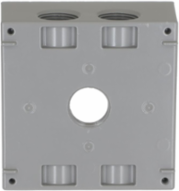 2-Gang Weatherproof Box with Five 3/4 Inch Threaded Outlets, Gray