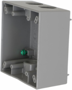 2-Gang Weatherproof Box with Five 3/4 Inch Threaded Outlets, Gray