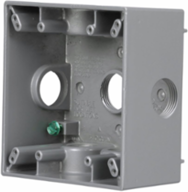 2-Gang Weatherproof Box, 7 Outlets, 3/4 Inch Threads, Aluminum, Gray