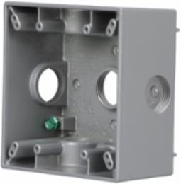 2-Gang Weatherproof Box, 7 Outlets, 3/4 Inch Threads, Aluminum, Gray