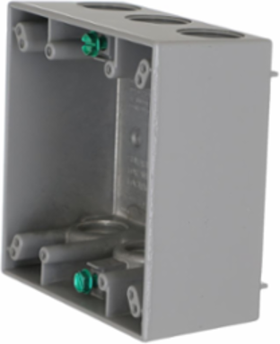 2-Gang Weatherproof Box with Seven 3/4 Inch Threaded Outlets, Gray, Aluminum
