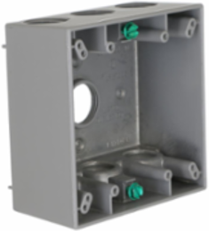 2-Gang Weatherproof Box with Seven 3/4 Inch Threaded Outlets, Gray, Aluminum