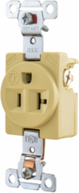 Commercial Grade Single Receptacle, 20A 125V, 2-Pole 3-Wire, Side Wired, Ivory
