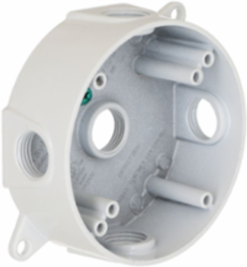 Round Weatherproof Box, 5 Outlet, 1/2 Inch Threaded, Aluminum, White, NEMA 3R