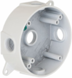 Round Weatherproof Box, 5 Outlet, 1/2 Inch Threaded, Aluminum, White, NEMA 3R