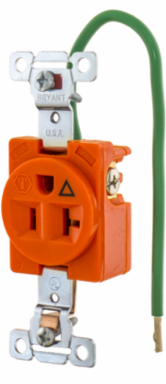 Commercial Grade Isolated Ground Receptacle, 20A 125V, 2-Pole, 3-Wire, Orange