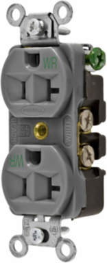 Weather Resistant Duplex Receptacle, 15A 125V, 2-Pole, 3-Wire, Gray