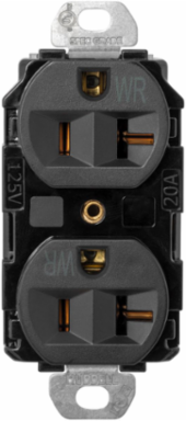 EdgeConnect™ 20A Weather Resistant Duplex Receptacle, 3.28 Inch x 1.58 Inch x 1.38 Inch, Black