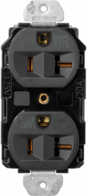 EdgeConnectTM 20A Straight Blade Duplex Receptacle, 3.28x1.58x1.38 Inch, Black, Weather Resistant