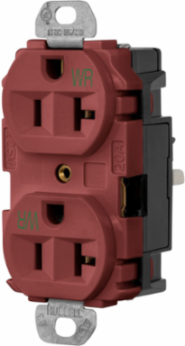 Red Weather Resistant 20A Straight Blade Duplex Receptacle, 3.28x1.58x1.38 Inch