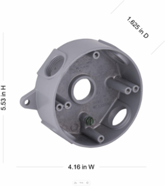 Round Weatherproof Box, 5 Outlets, 3/4 Inch Threaded, Aluminum, Gray