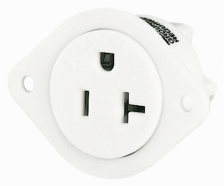 Flanged Industrial Grade Female Receptacle, 20A 125V, 2-Pole 3-Wire, White, 1.84 x 2.50 x 1.31 Inch