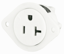Flanged Industrial Grade Female Receptacle, 20A 125V, 2-Pole 3-Wire, White, 1.84 x 2.50 x 1.31 Inch