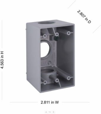 1-Gang Weatherproof Deep Box, 3 Outlets, 2.805 Inch Width, 4.56 Inch Height, Gray