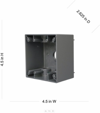 2-Gang Weatherproof Deep Box, 5 Outlets, 3/4 Inch Threaded, Gray, 2.625 Inch Depth