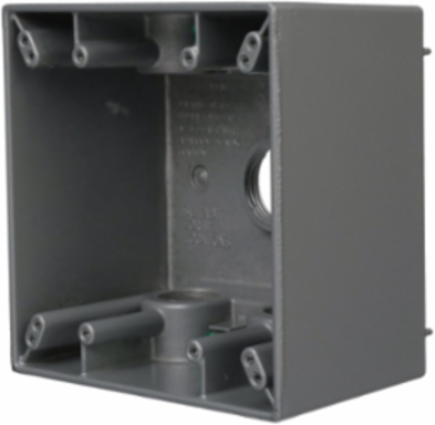 2-Gang Weatherproof Deep Box, 5 Outlets, 3/4 Inch Threaded, Gray, 2.625 Inch Depth