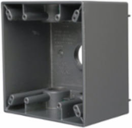 2-Gang Weatherproof Deep Box, 5 Outlets, 3/4 Inch Threaded, Gray, 2.625 Inch Depth