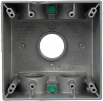2-Gang Weatherproof Deep Box with 5 x 1 Inch Outlets, Rugged Aluminum, NEMA 3R