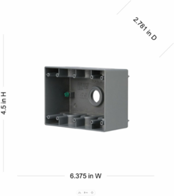 3-Gang Weatherproof Deep Box, 7 Outlets, 6.375 Inch Width, Metallic Gray