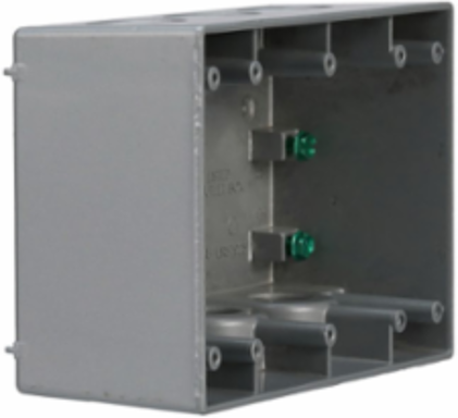 3-Gang Weatherproof Deep Box, 7 Outlets, 6.375 Inch Width, Metallic Gray