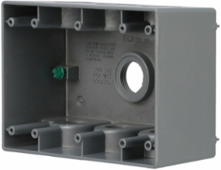 3-Gang Weatherproof Deep Box, 7 Outlets, 6.375 Inch Width, Metallic Gray