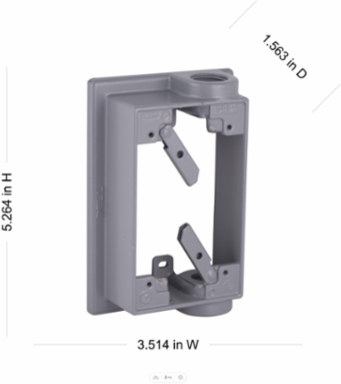1-Gang Weatherproof Extension Adapter, Swing Arm, Two 1/2 Inch Outlets, Metallic
