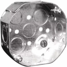4 In. Octagon Box, 1-1/2 in. Deep, 15 Cu. In., with Raised Ground Screw, with Concentric and 1/2 in. KO (50-Pack)