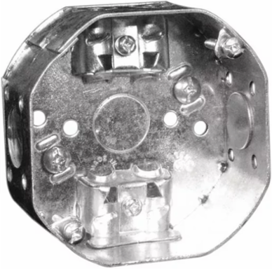 4 In. Octagon Box, 1-1/2 in. Deep, 15 Cu. In., with Raised Ground Screw, 1/2 in. KO, Cable Pryouts, AC90 (50-Pack)