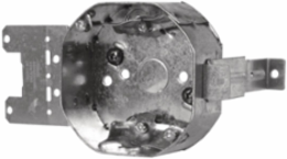 4 In. Steel Stud Octagon Box, 1-1/2 in. Deep, 15 Cu. In., with MSB Metal Stud Bracket, for 2-3/8 and 3-5/8 in. Stud Size, 1/2 in. KO, Cable Pryouts Ends, Raised Ground Screw, NMD90 (25-Pack)