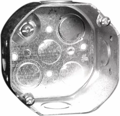4 In. Octagon Box, 2-1/8 in. Deep, 21 Cu. In., with Raised Ground Screw, with Concentric, 1/2 & 3/4 in. KO, (16-Pack)
