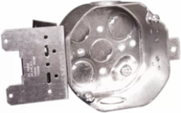 4 In. Steel Stud Octagon Box, 2-1/8 in. Deep, 21 Cu. In., with MSB Metal Stud Bracket, for 2-3/8 and 3-5/8 in. Stud Size, Raised Ground Screw, with Concentric and 1/2 in. KO (16-Pack)