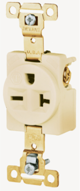 Commercial/Industrial Grade Receptacle, 2-Pole 3-Wire, 20A 250V, Ivory, 3.28x1.38x0.91 Inch