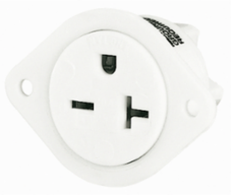 Heavy Duty Flanged Receptacle, 20A 250V, 2-Pole 3-Wire, White