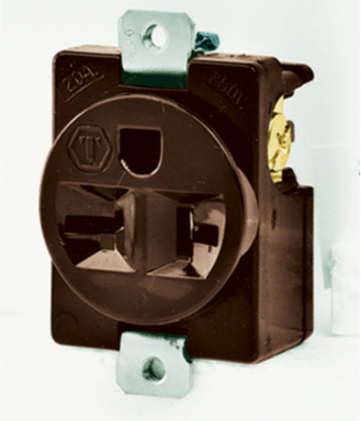 Commercial Grade Panel Mount Receptacle, 20A 250V, 2-Pole 3-Wire, Brown