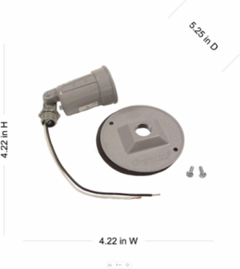 4 Inch Weatherproof Combination Cover for PAR 38 Lamps, Metal, Gray, Includes Lampholder, Gasket