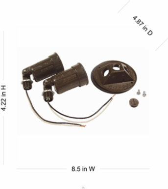 4 Inch Round Weatherproof Cover for PAR 38 Lamps, Includes 2 Lampholders, Bronze