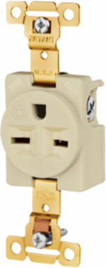 Commercial Grade Single Receptacle, 15A 250V, 2-Pole 3-Wire, Ivory, 3.28 x 1.38 x 0.91 Inch