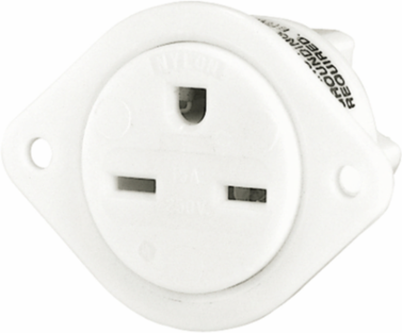 Flanged Female Receptacle, 15A 250V, 2-Pole 3-Wire Grounding, NEMA 6-15R, White