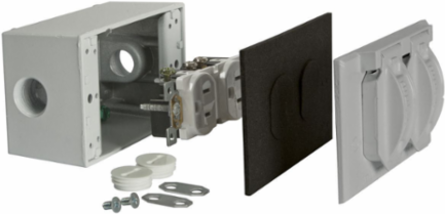 1-Gang Weatherproof Flip Cover Kit, Includes WR/TR Duplex, Box, and Cover, Gray