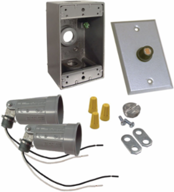 Weatherproof Lighting Kit for 75-150W PAR38 Lamps, Includes 2 Lampholders, Gray