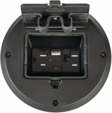 Single Gang Floor Box Kit with 15A Duplex Recessed Receptacle, featuring one Type A and one Type C USB charging port