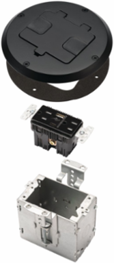 Single Gang Floor Box Kit with 15A Duplex Recessed Receptacle, featuring one Type A and one Type C USB charging port