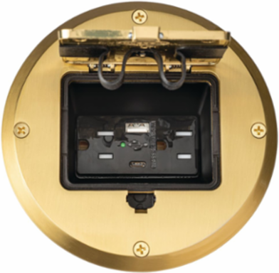 Single Gang Floor Box Kit with 15A Duplex Recessed Receptacle, featuring one Type A and one Type C USB charging port