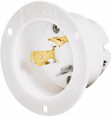 Flanged Inlet Locking Device, 20A 125V, 2-Pole 3-Wire, White, 2.88 Inch