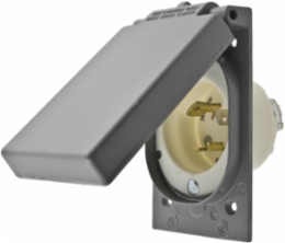 Locking Device, Flanged Inlet 30A 125V, 2-Pole 3-Wire, Weatherproof Cover, 2.88 Inch