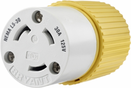 Marine Grade Locking Connector Body, 30A 125V, 2-Pole, Screw Terminal, Yellow