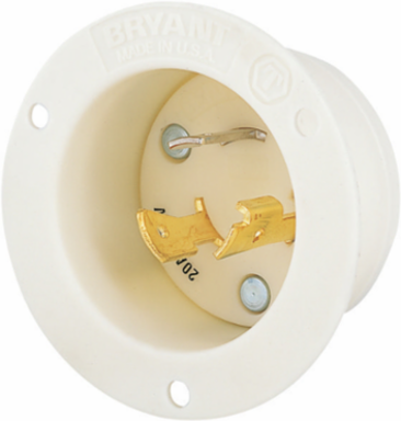 Insulgrip Twist-Lock 20A 250V Flanged Inlet, 2-Pole 3-Wire, White, 2.88 Inch