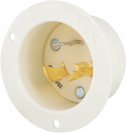 Insulgrip Twist-Lock 20A 250V Flanged Inlet, 2-Pole 3-Wire, White, 2.88 Inch